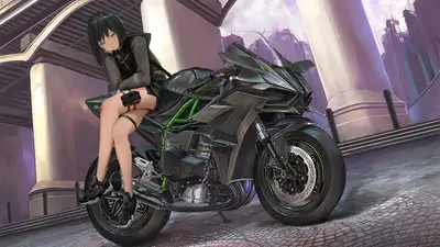 Girl sitting on a motorcycle