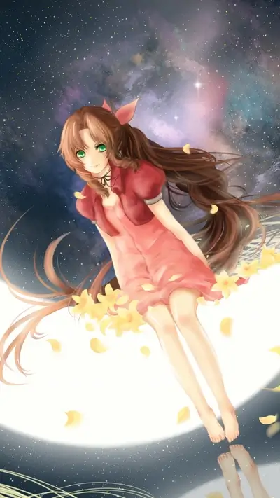 Girl sitting on crescent moon