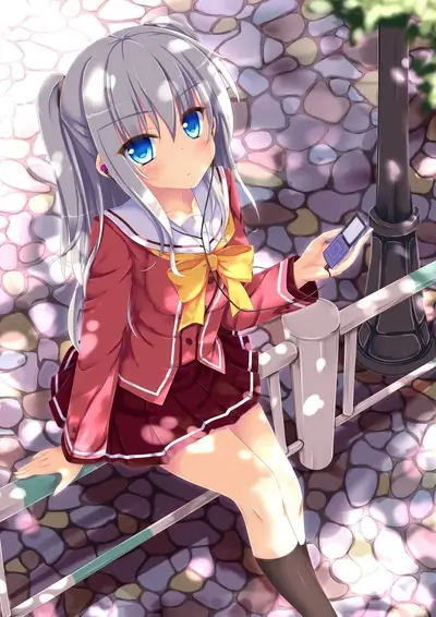 Girl sitting on railing listening to music