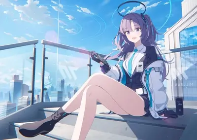 Girl sitting on steps overlooking city