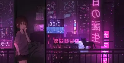 Girl smoking at night in a cyberpunk city
