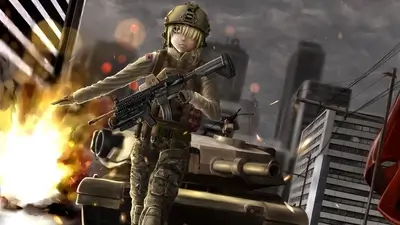Girl soldier in urban warfare