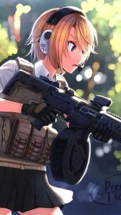 Girl soldier with a large gun