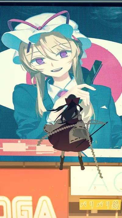 Girl standing before a large screen showing another girl
