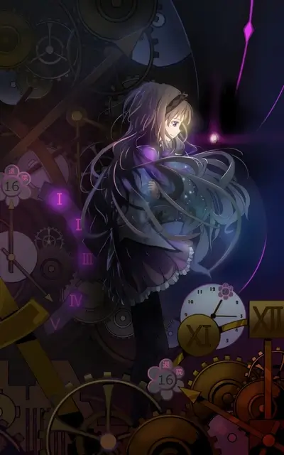 Girl standing in a clockwork mechanism