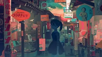 Girl standing in a Japanese alleyway with many signs