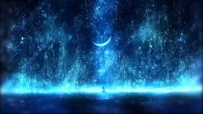 Girl standing in glowing blue rain