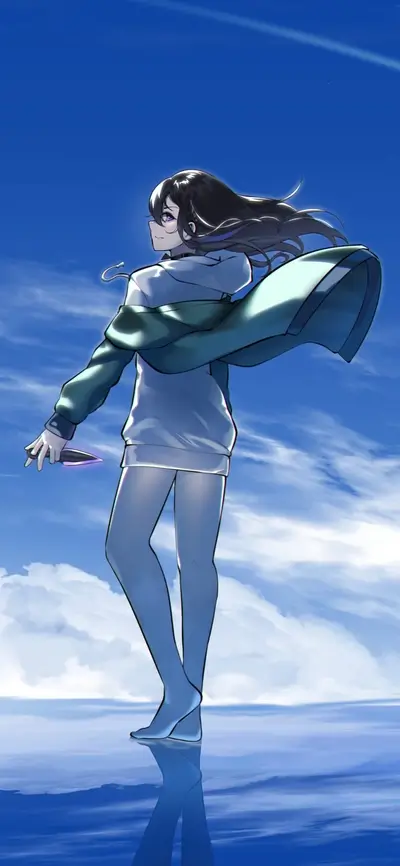 Girl standing on a reflective surface
