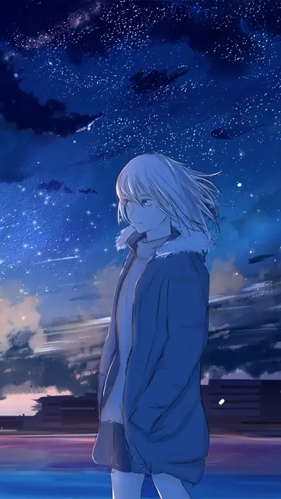 Girl standing under a starry night sky