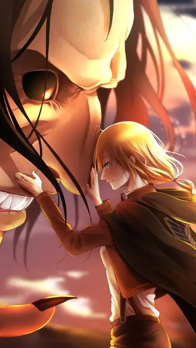 Girl touching Titan's face