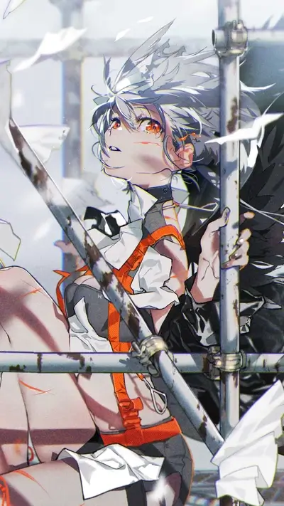 Girl trapped in rusty metal structure
