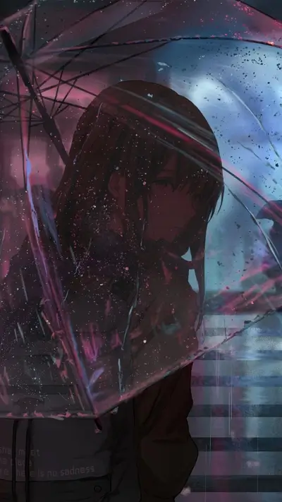 Girl under a transparent umbrella in the rain