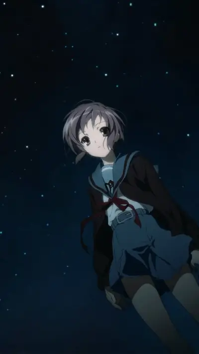 Girl under starry night sky