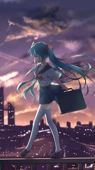 Girl walking on a railing at dusk