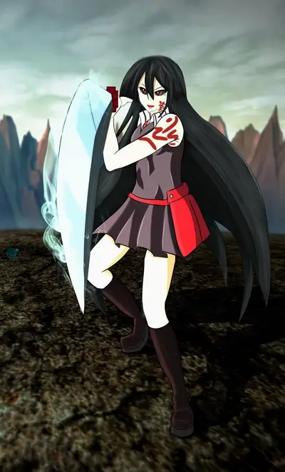 Girl warrior wielding a glowing, magical blade with mystic markings on her skin