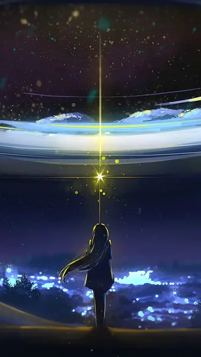 Girl watching a bright light in the night sky