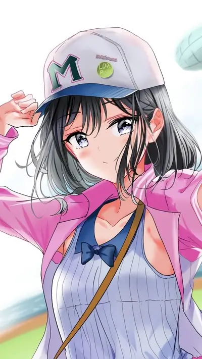 Girl wearing a baseball cap and pink jacket