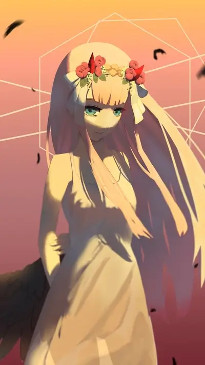 Girl wearing a dress and a flower crown with wings appears