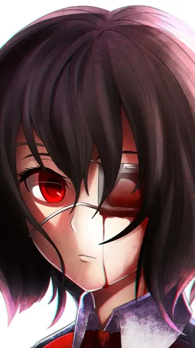 Girl with a bandage over her eye, red eye