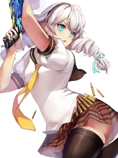 Girl with a gun and a ponytail