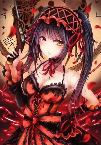 Girl with a gun and clock background