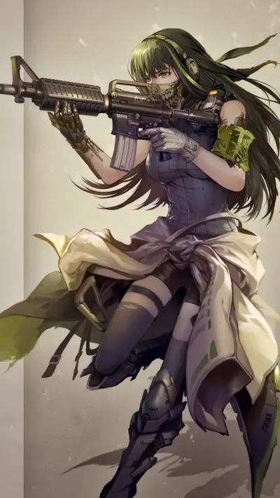 Girl with a gun in tactical gear