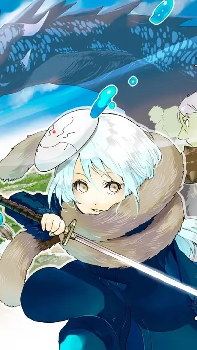 Girl with a sword, a dragon in the background