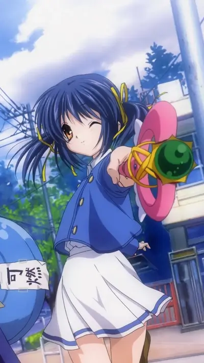 Girl with a wand, outdoors, smiling