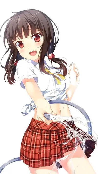 Girl with a water hose, summer day