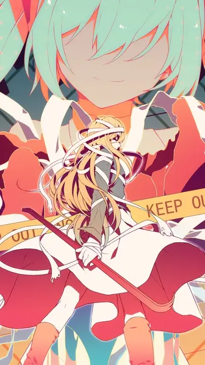 Girl with bandages wielding a long weapon