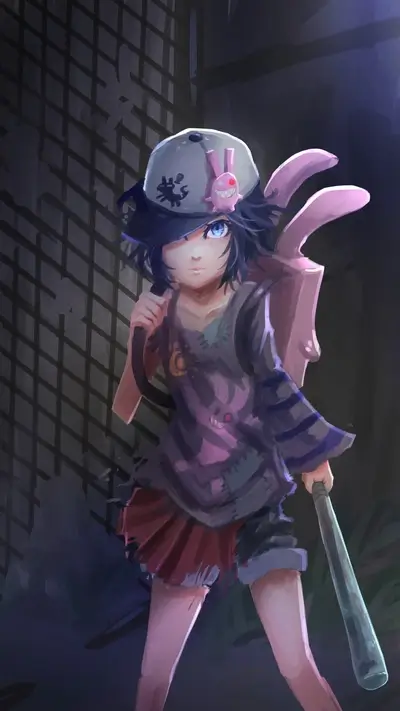 Girl with bat in dark alley
