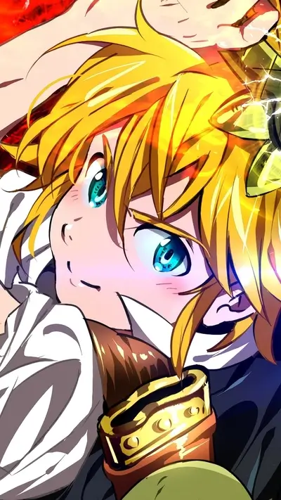 Girl with blond hair and blue eyes, holding a sword