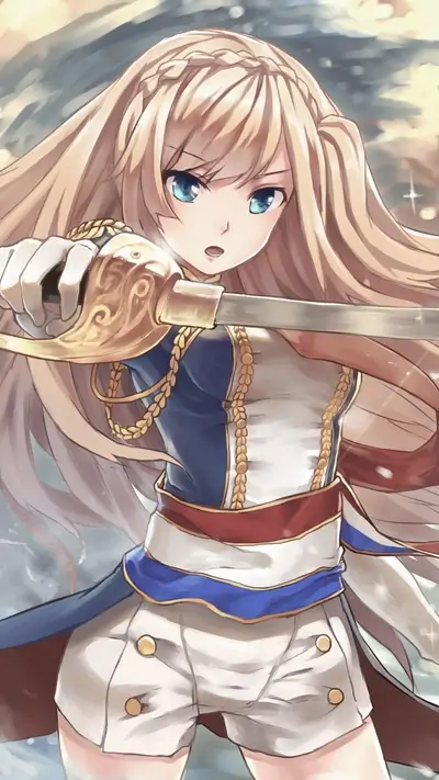 Girl with blond hair holding a sword