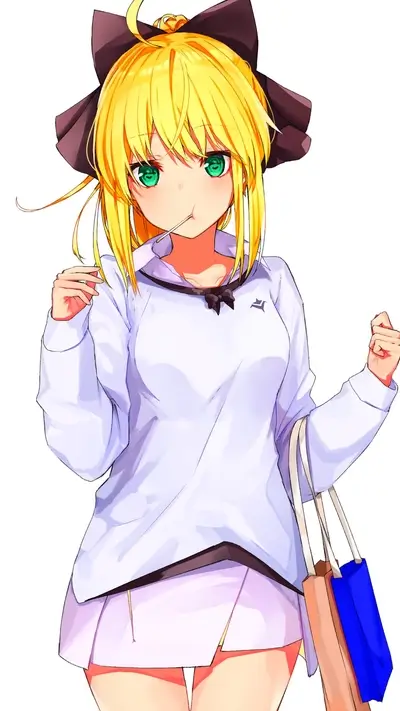 Girl with blonde hair and a bow, casual wear