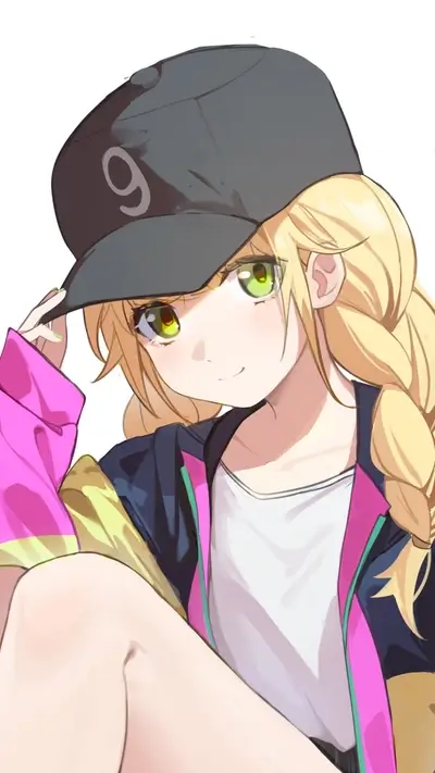 Girl with blonde hair and a cap