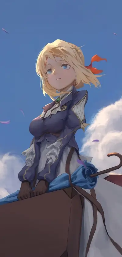 Girl with blonde hair and blue dress