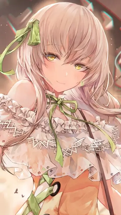 Girl with blonde hair and green ribbon