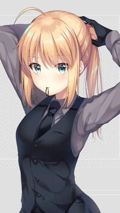 Girl with blonde hair in a suit