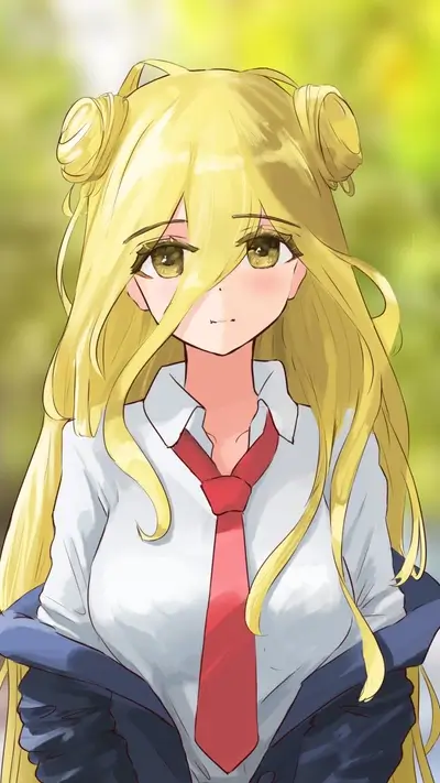 Girl with blonde hair in school uniform