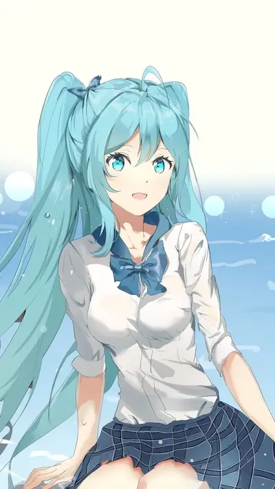 Girl with blue hair and a school uniform