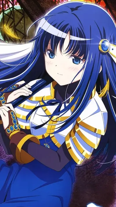 Girl with blue hair and gold outfit