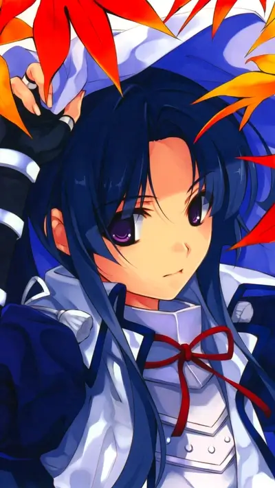 Girl with blue hair and red bow