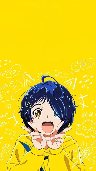 Girl with blue hair and yellow clothes