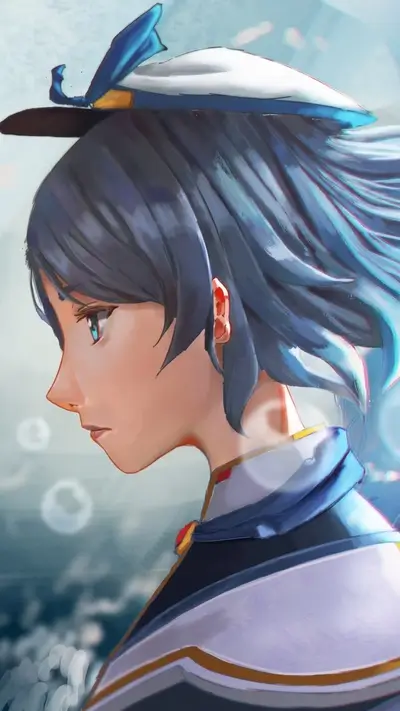 Girl with blue hair in profile view
