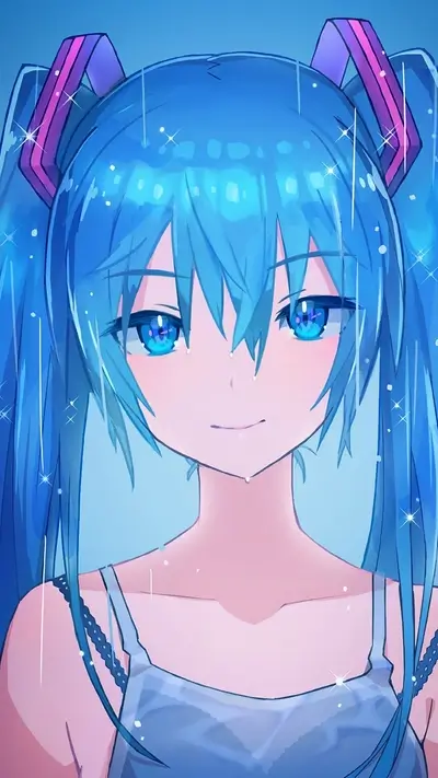 Girl with blue hair in the rain