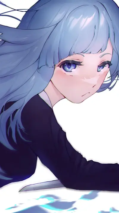Girl with blue hair lying down