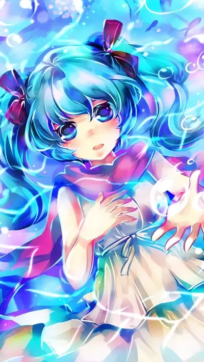 Girl with blue hair underwater