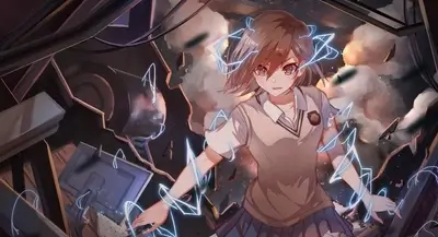 Girl with brown hair amidst destruction