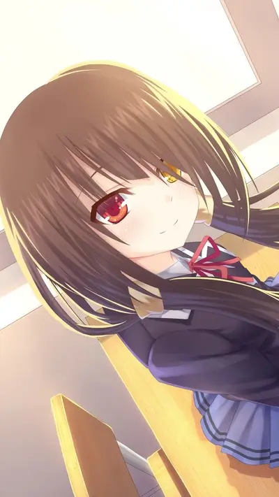 Girl with brown hair and red eye
