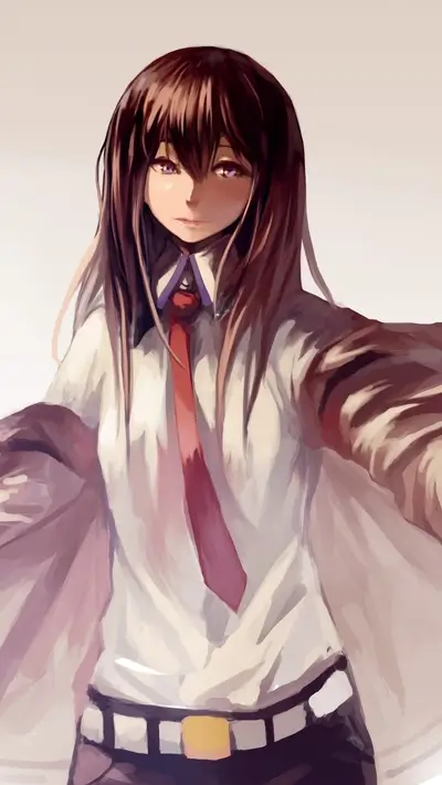 Girl with brown hair and violet eyes in school uniform illustration